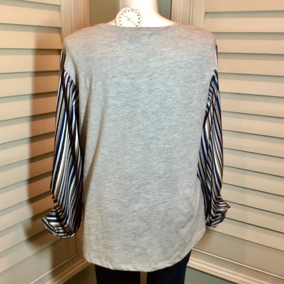 Umgee Solid Knit Top w/ Striped Sleeves, Plus - Picture 5 of 8